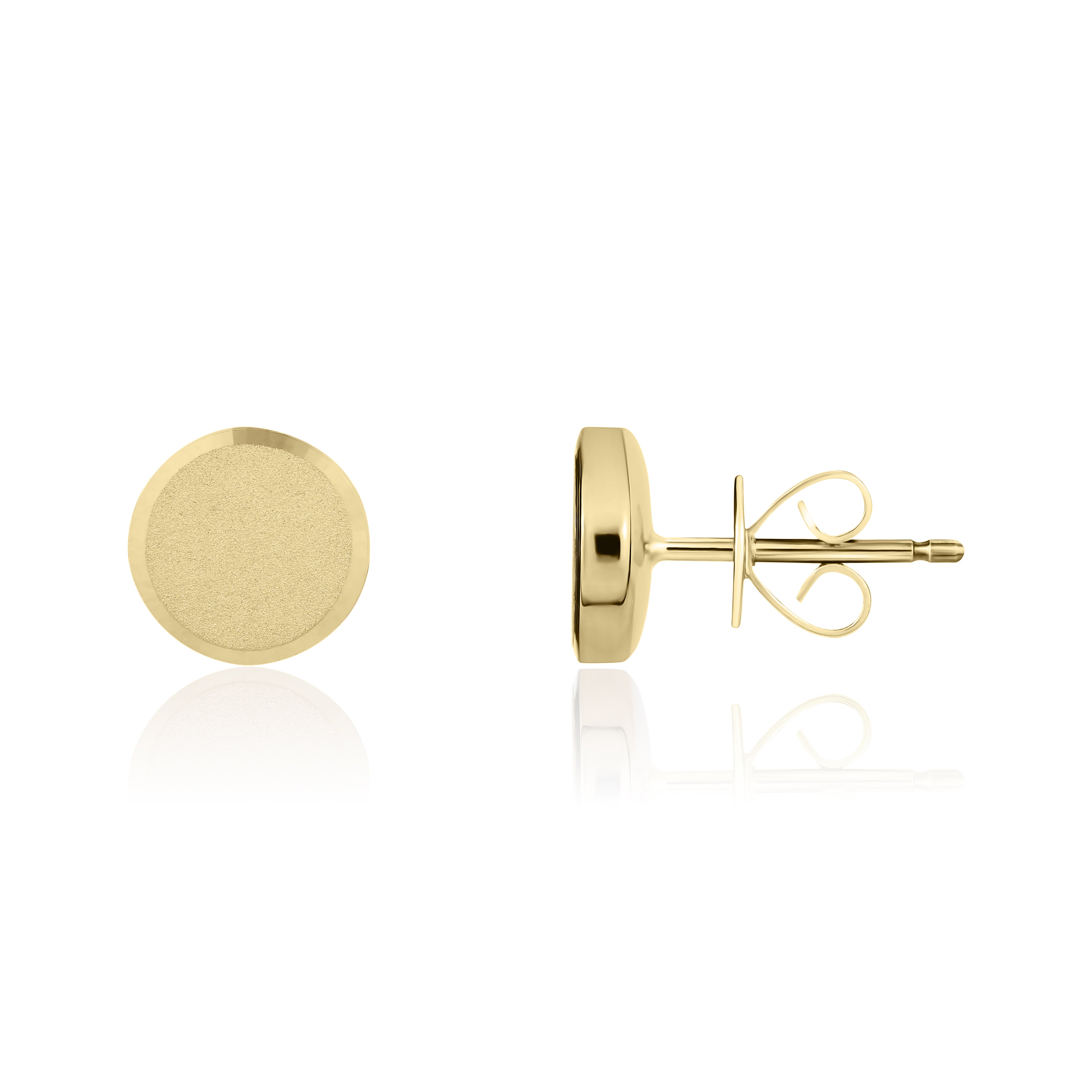9ct Yellow Gold Flat Satin Disc Stud Earrings With Polished Bevelle