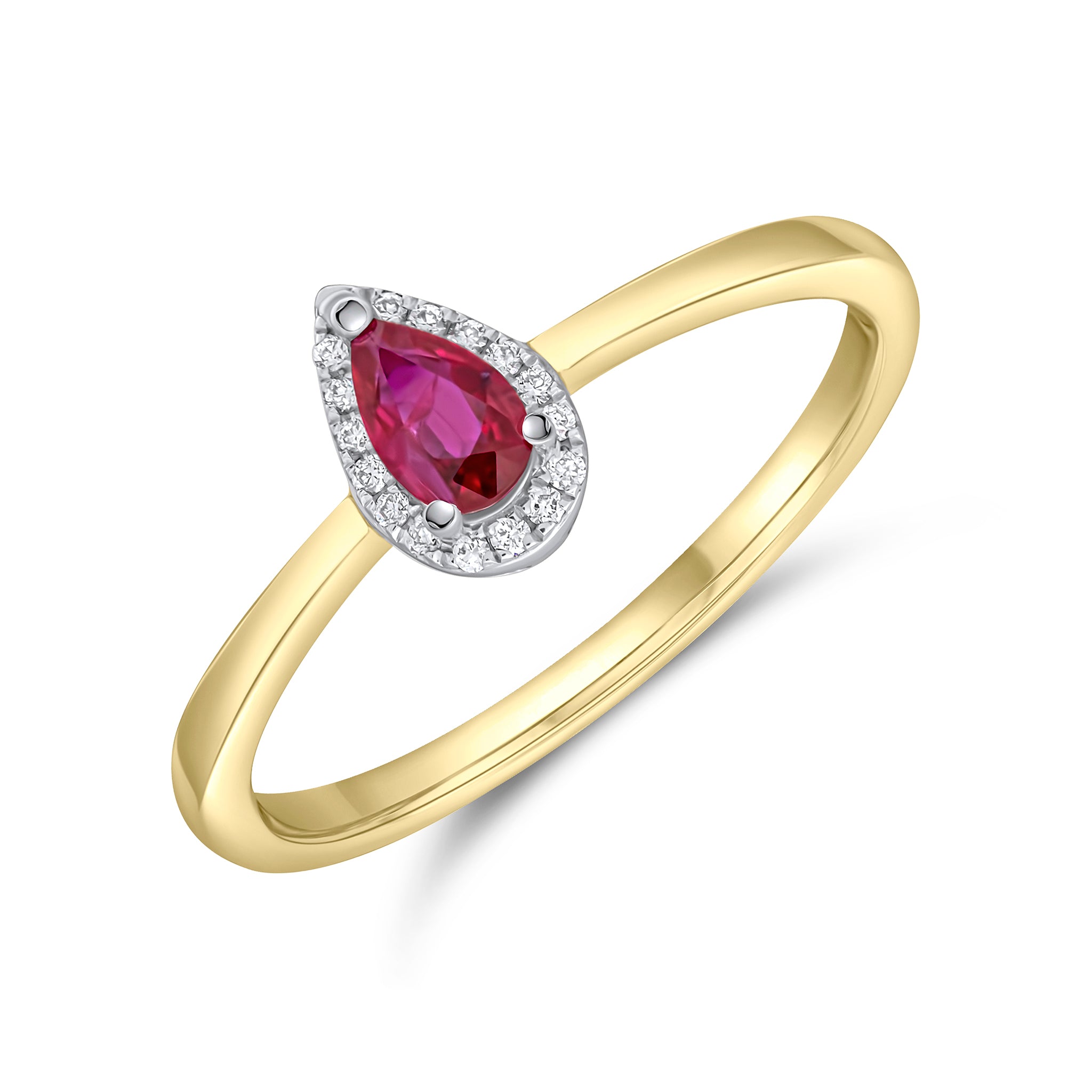 18ct Yellow and White Gold Pear Shape Ruby and Diamond Claw Set Cluster Ring