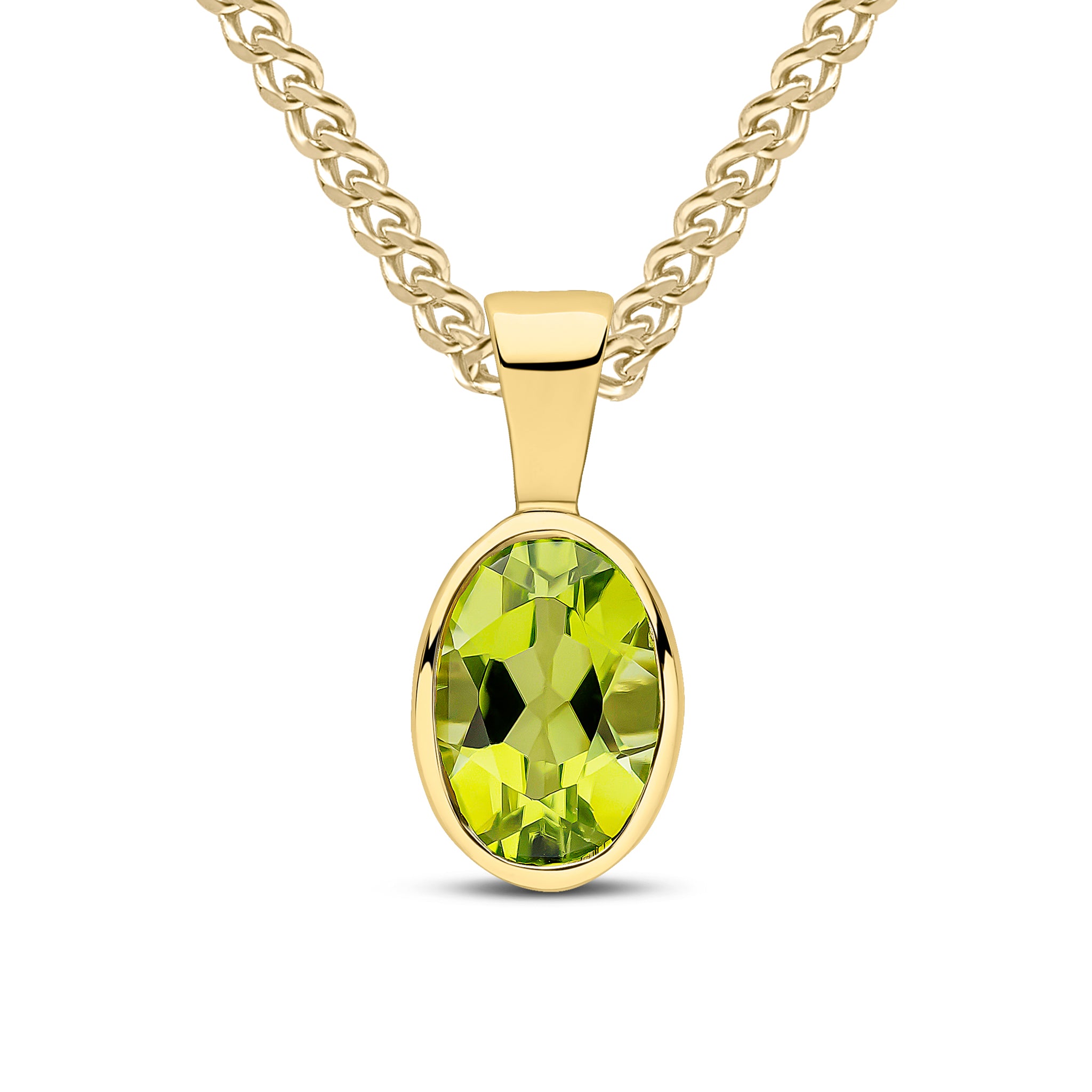 9ct Yellow Gold 7x5mm Oval Peridot Rubover Pendant