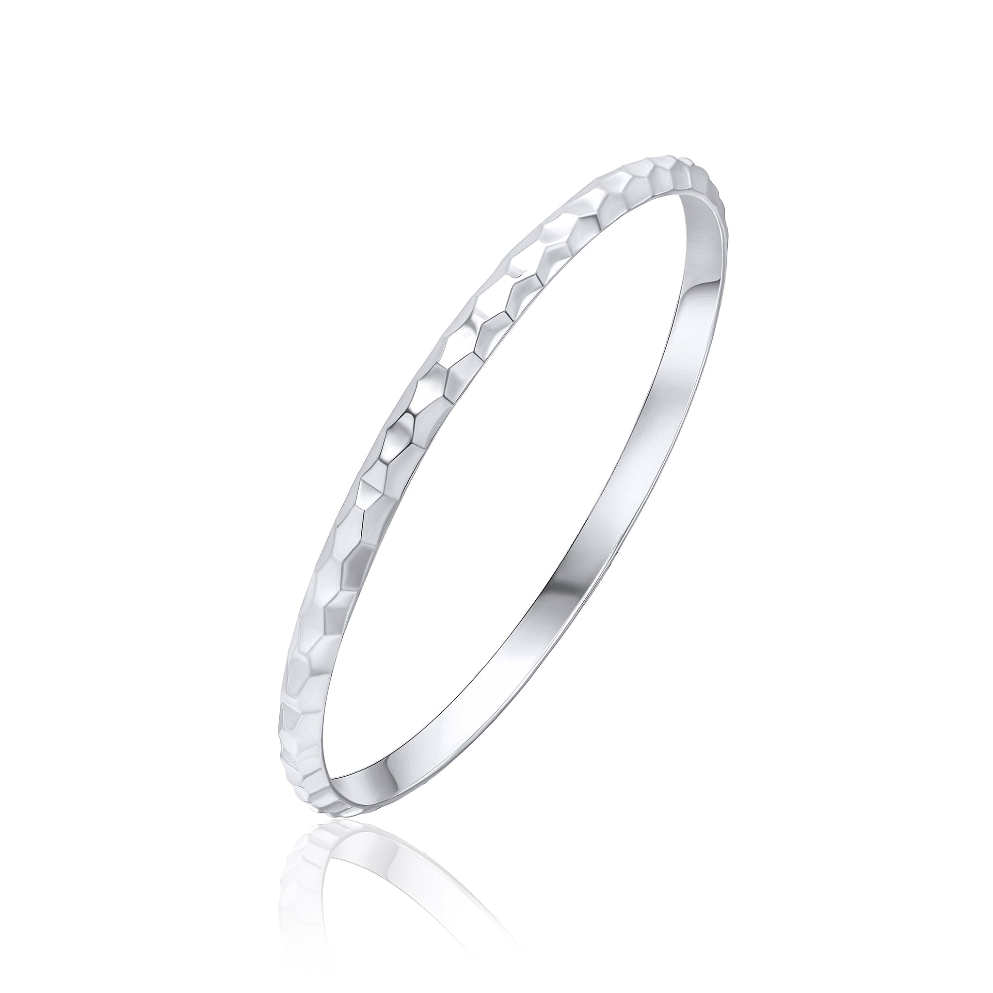 Silver 5mm D Shaped Bangle with Raised Honeycomb Pattern