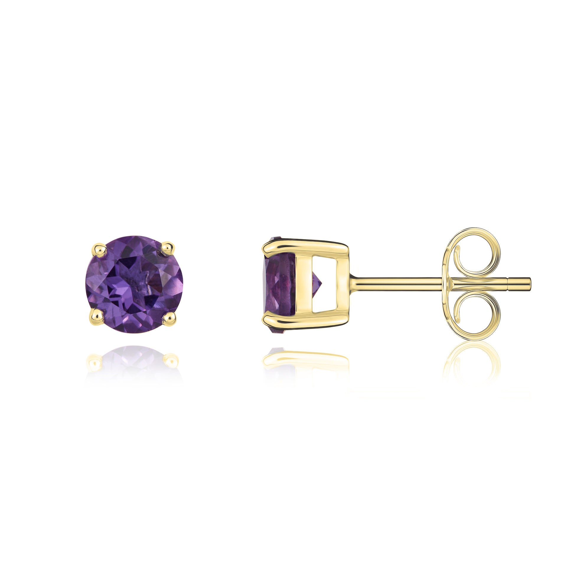 9ct Yellow Gold 5mm Round Amethyst 4 Claw Set Earrings