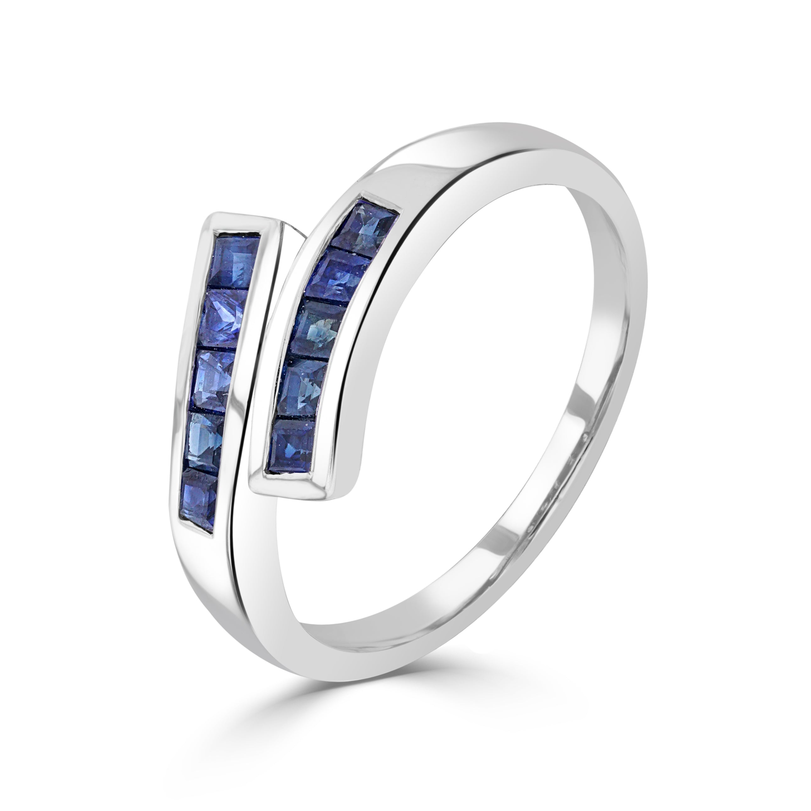 9ct White Gold Square Sapphire Channel Set Crossover 1 2 Eternity Ring