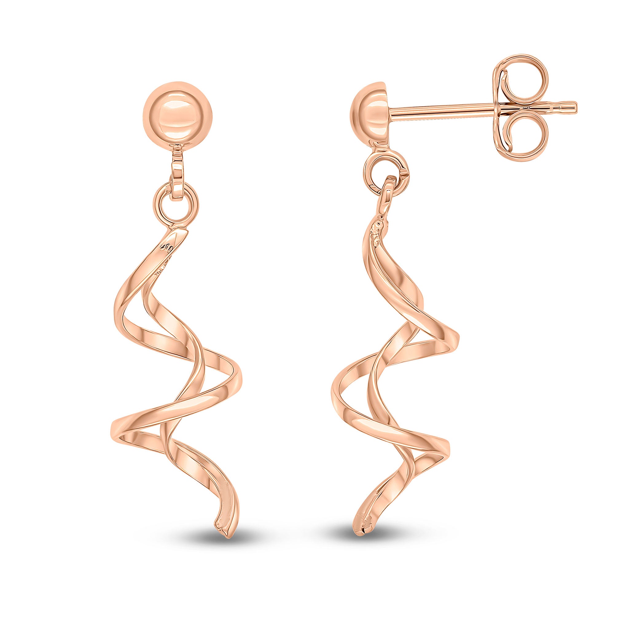 9ct Rose Gold Spiral Drop Earrings
