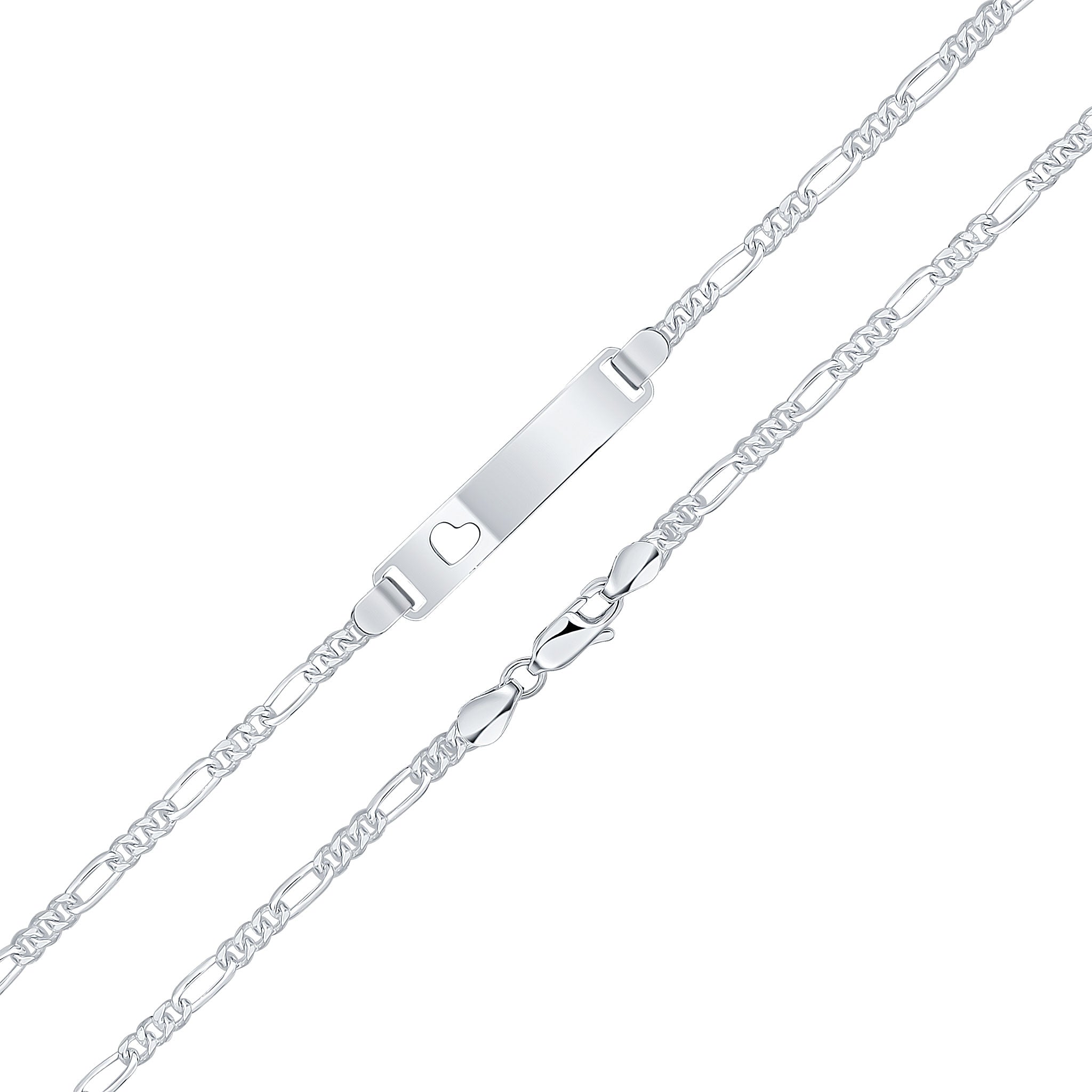 Silver 3.5mm Figaro ID 35x6mm Heart Cutout 7.5"