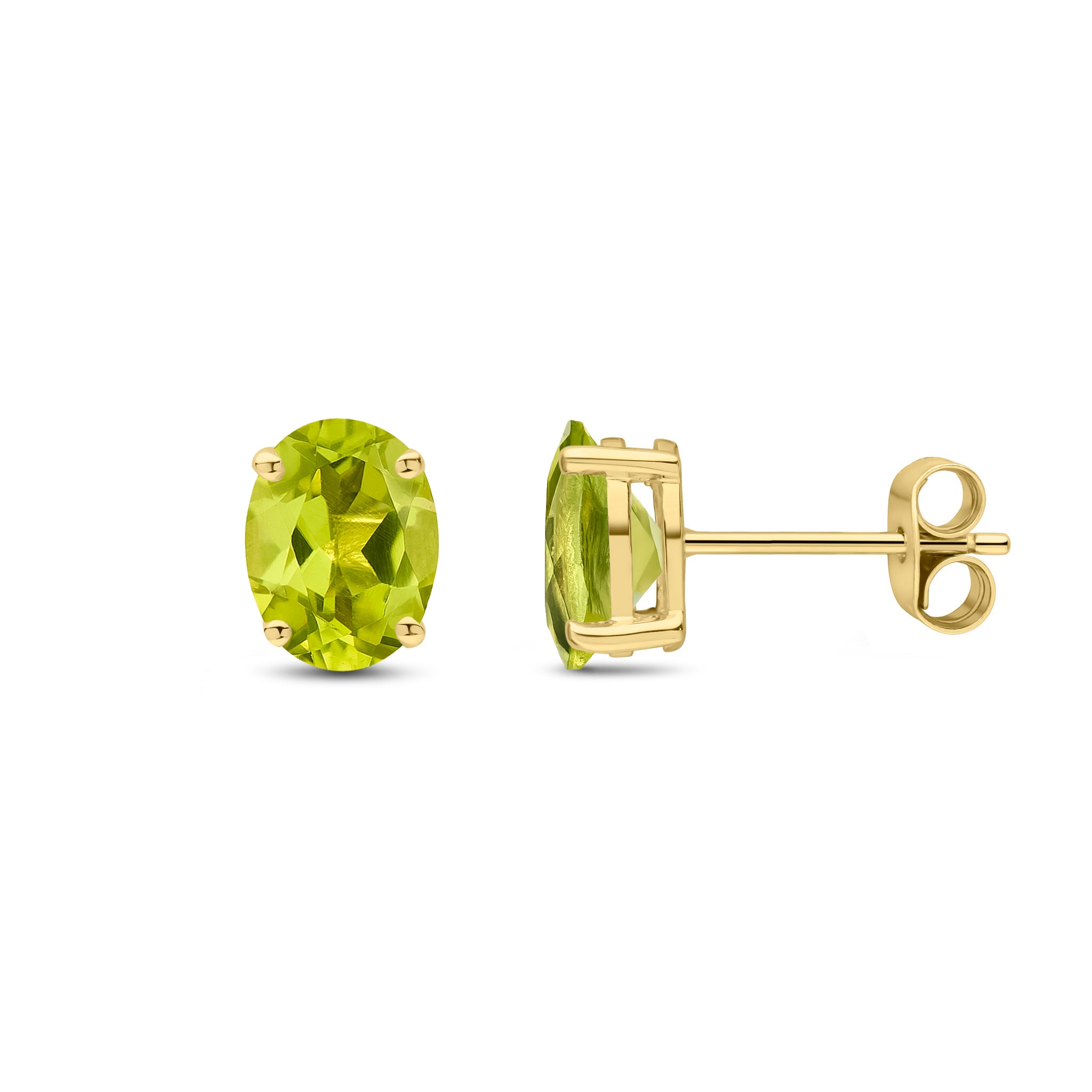 9ct Yellow Gold 8x6 Oval Peridot Claw Set Earrings