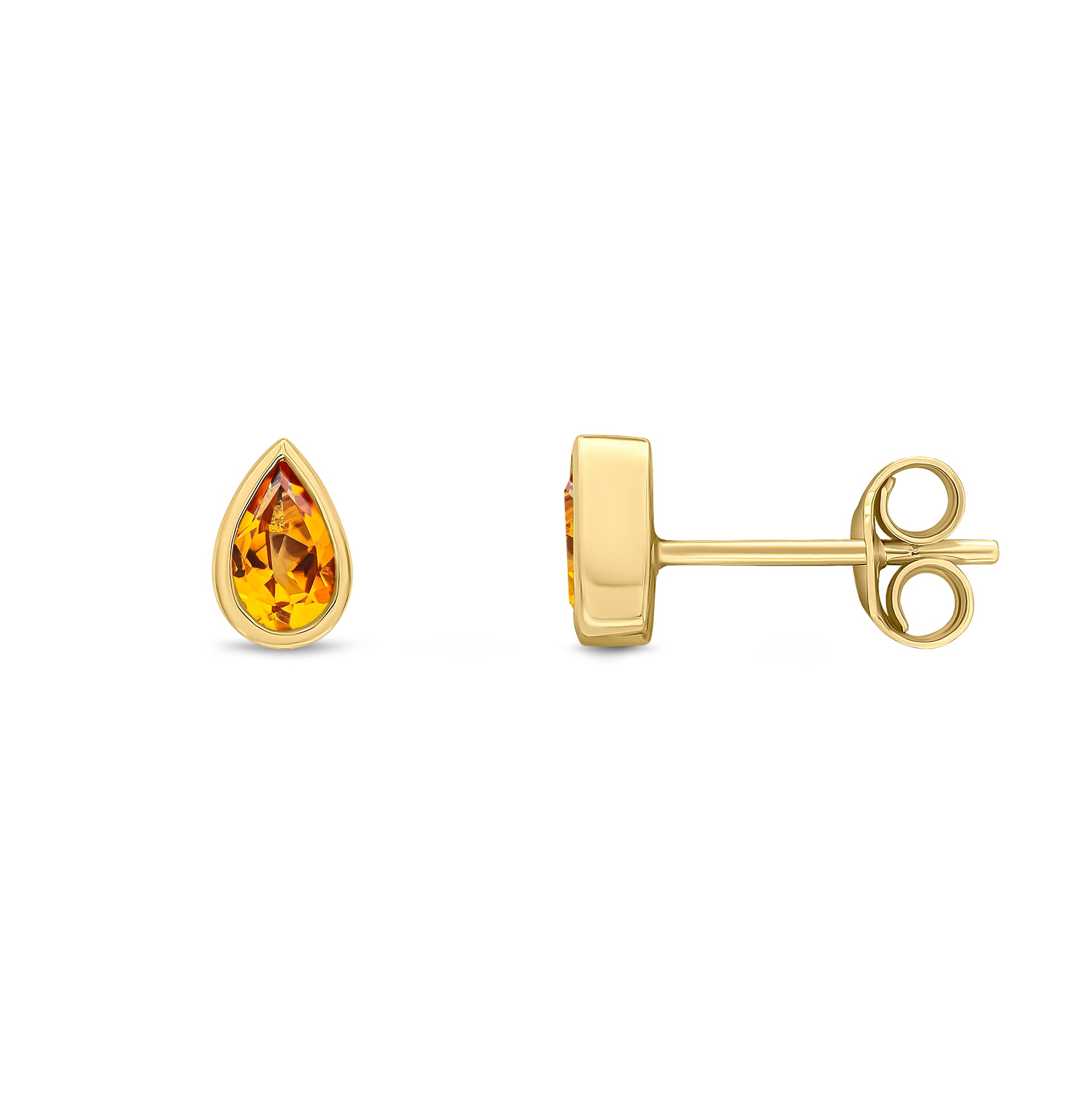 9ct Yellow Gold 5x3 Pear Shape Citrine Rubover Set Earrings