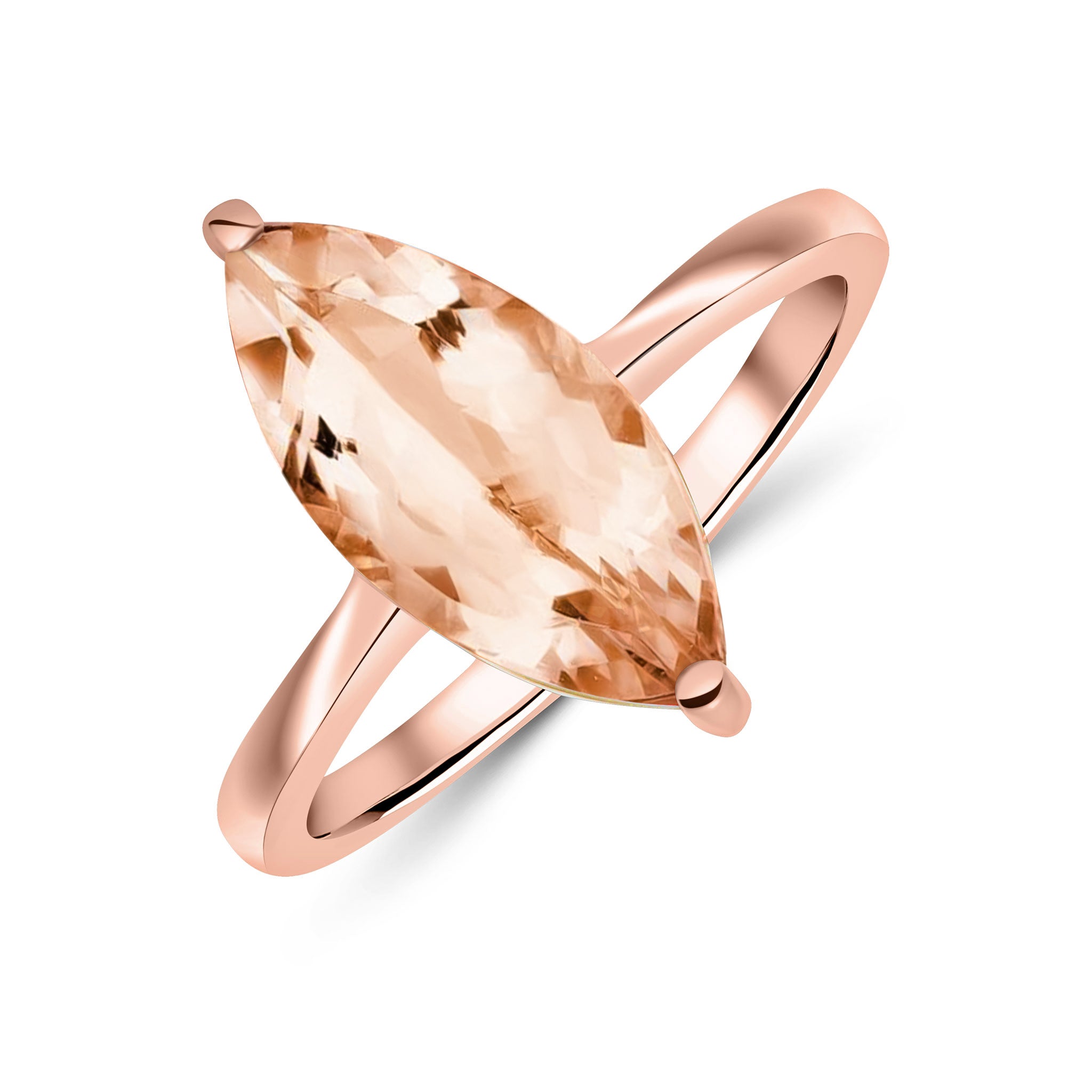 9ct Rose Gold 15x7mm Marquise Morganite Claw Set Single Stone Ring