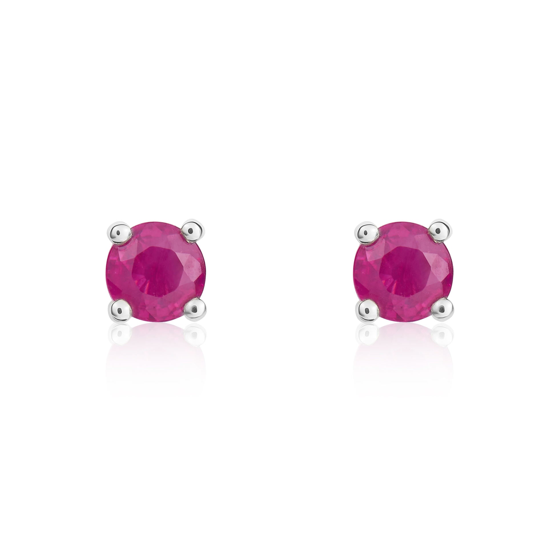 9ct White Gold Round Ruby Claw Stud Earrings