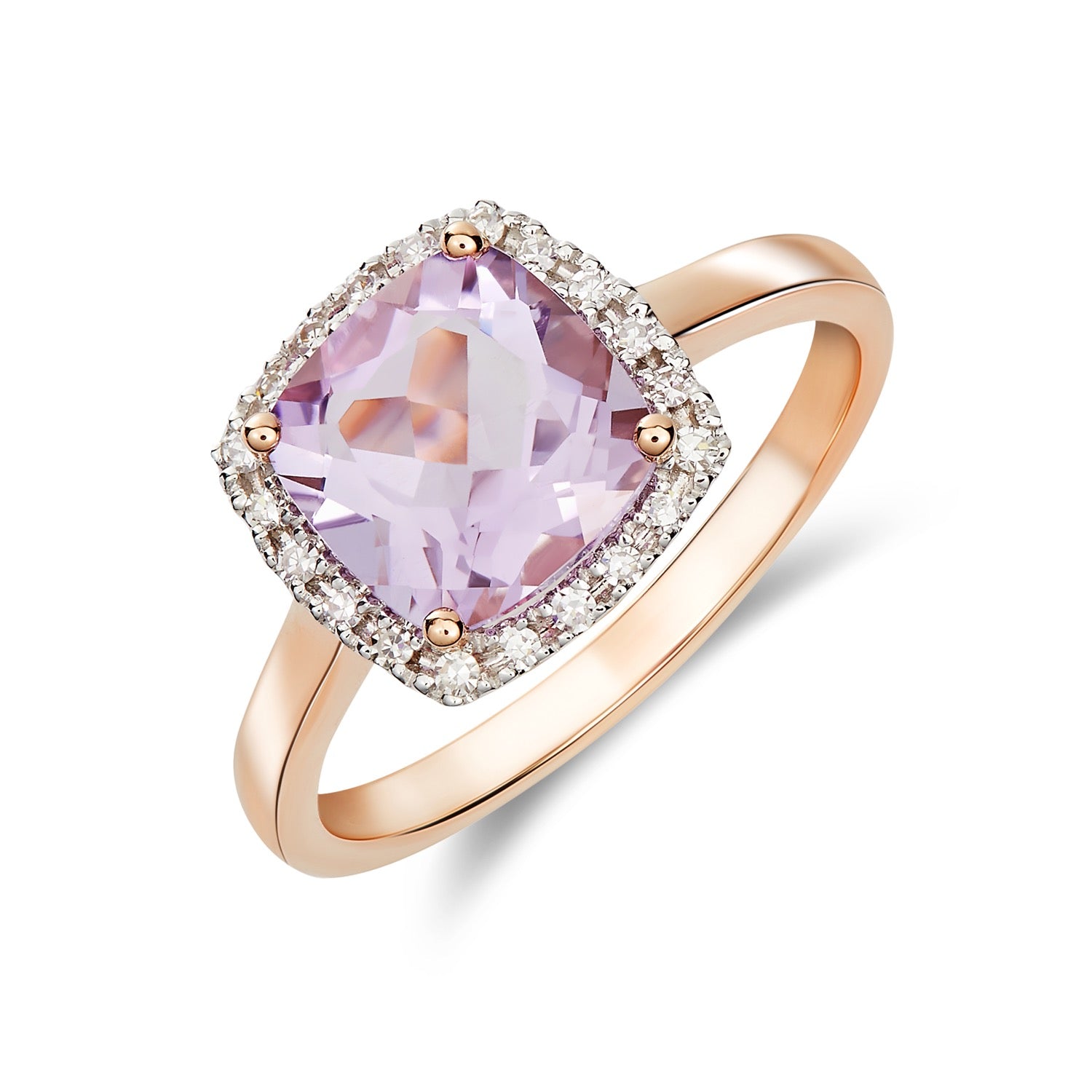 9ct Rose Gold Cush Pk Am & Diamond Cluster R