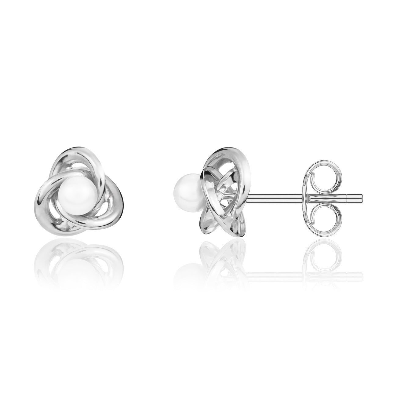 9ct White Gold Knot Stud Earrings With 4mm freshwater cultured pearl