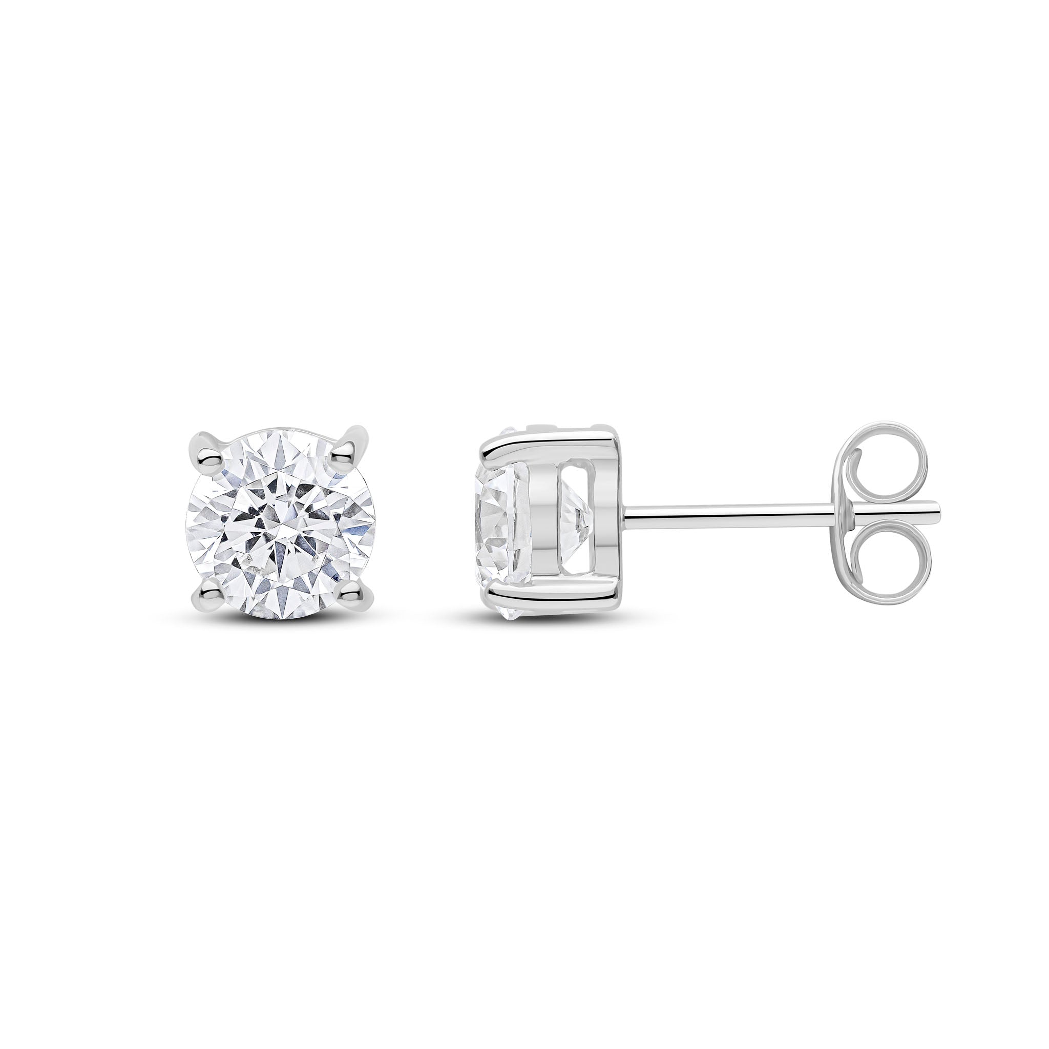 9ct White Gold 6mm Round CZ 4 Claw Earrings