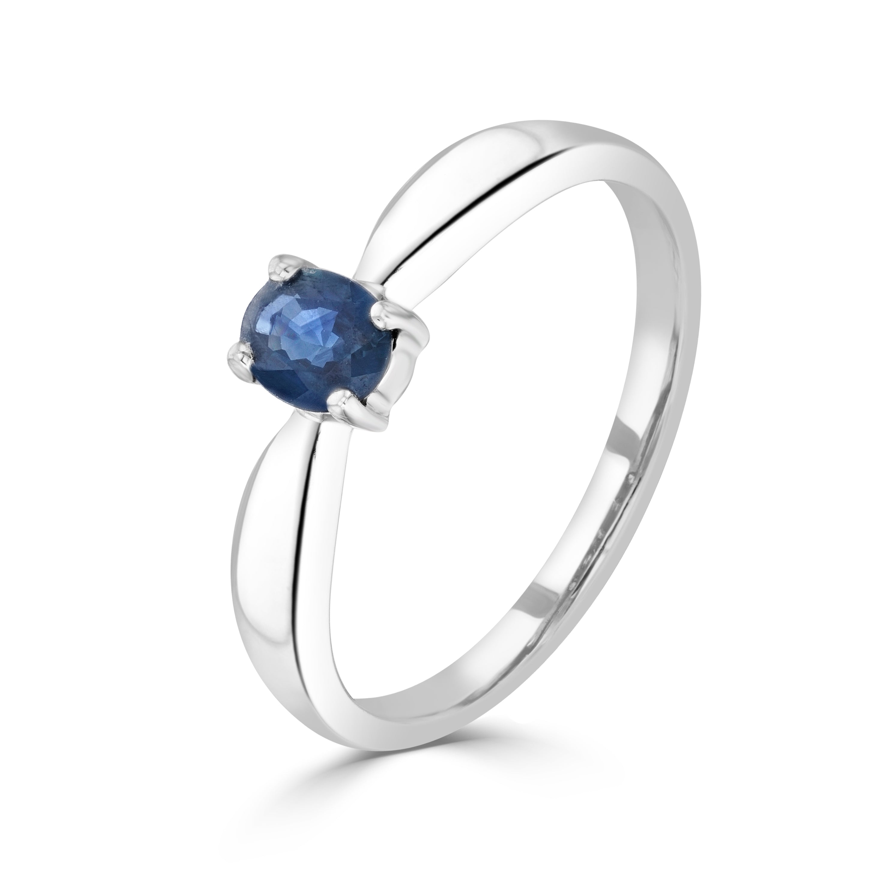 9ct White Gold 5x4mm Oval Sapphire 4 Claw Single Stone Ring