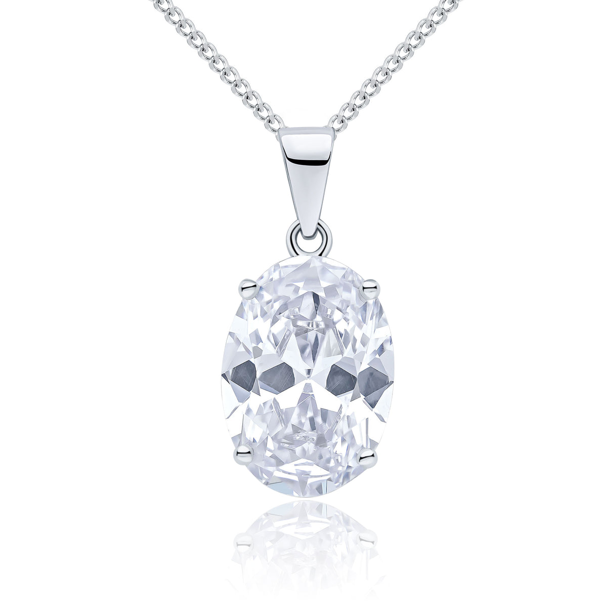 9ct White Gold 14x10 Oval CZ Claw Set Pendant