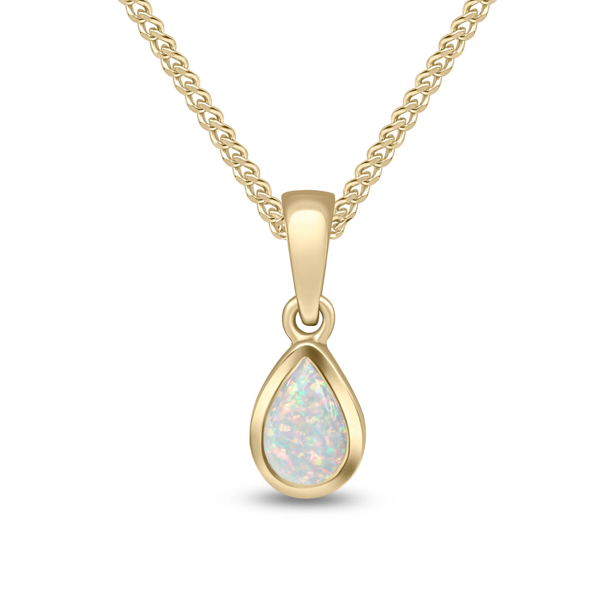9ct Yellow Gold 6x4 Pear Shape Opal Rubover Single Stone Pendant
