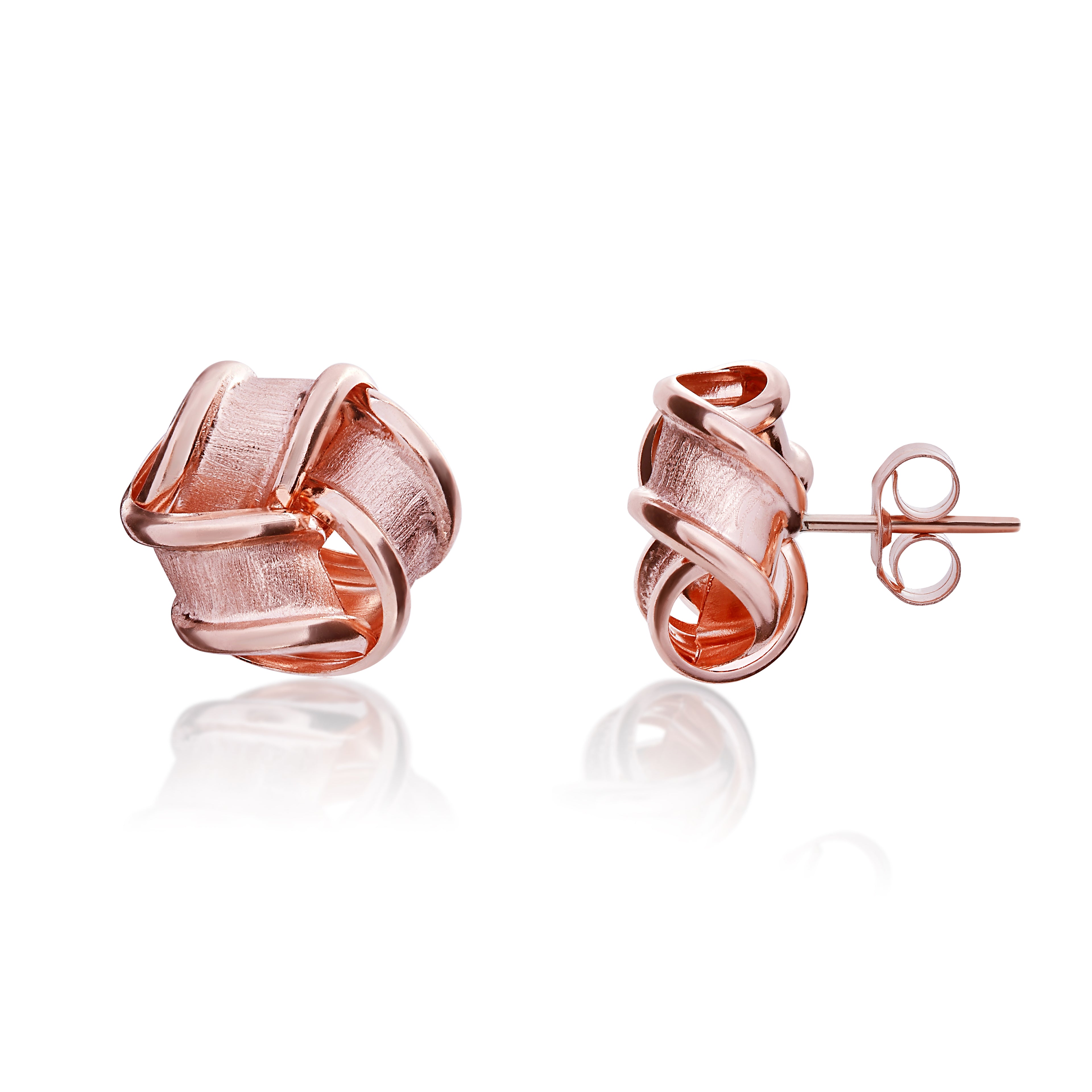 9ct Rose Gold Frosted & Polished Ribbon Knot Stud Earrings